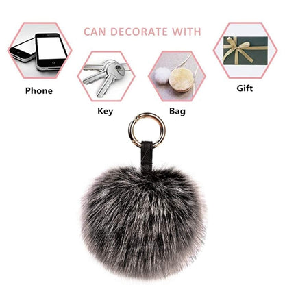 Genuine Fox Fur Pom Pom Keychain Bag Charm Car Purse Charm Fluffy Fur Ball for Car Key Ring Handbag Tote Bag Pendant (Snow Black)