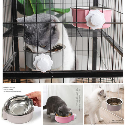 2 Pcs 2-in-1 Pet Crate Bowls, 11cm/4.3In 420ml Hanging Cage Dog Bowl Removable Cage Water Bowls for Dog Cat
