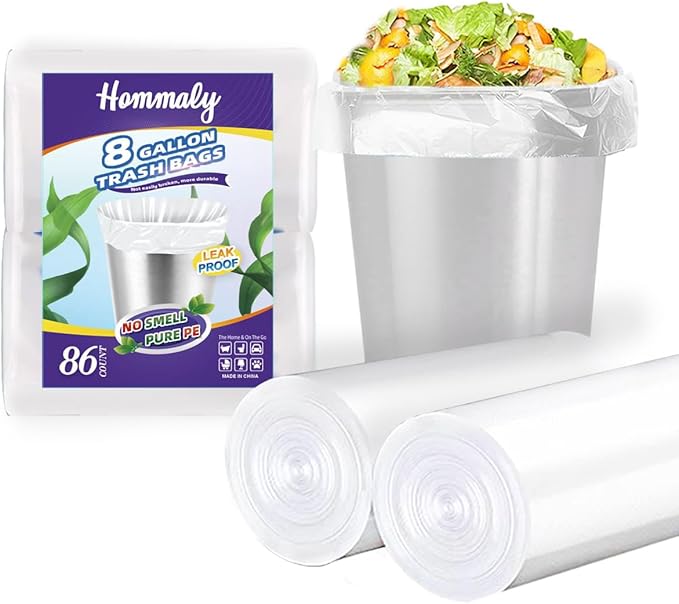 Hommaly 8 Gallon 86 pcs Medium Clear Trash Bags Strong Clear Garbage Bags
