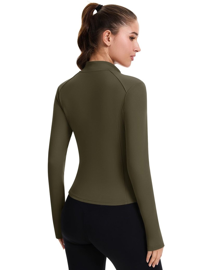 ZHENWEI Workout Jackets for Women Full Zip Up Cropped Athletic Long Sleeve Lightweight Slim Fit Running Tops with Pockets