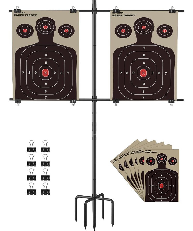 Ardier Adjustable Shooting Target Stand with 5-Prong Base, Portable Steel Target Holder with 9 Clips and 15 pcs Paper, Ideal Hunting Accessories for Outdoor Shooting Range, L