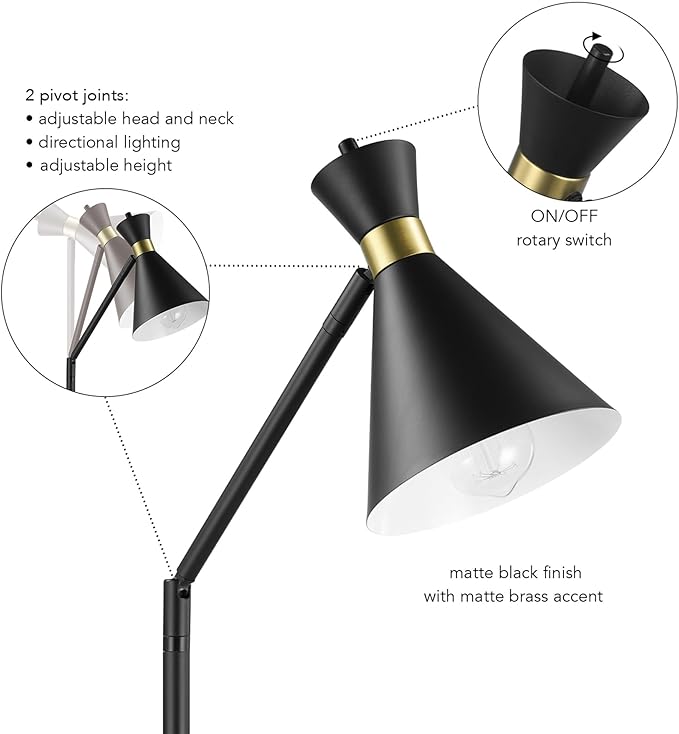 Globe Electric 62" Floor Lamp, Matte Black, Matte Brass Accents, On/Off Rotary Switch on Socket, Living Room & Bedroom Lighting