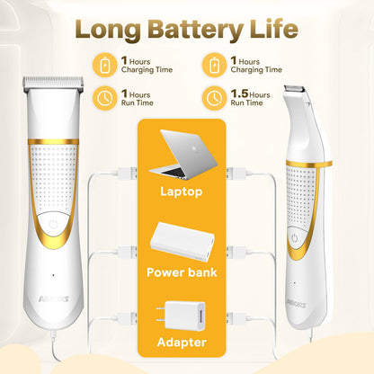 AIBORS Small Dog Grooming Kit, 4 in 1 Electric Cordless Dog Paw Trimmer with Nail Grinder, Low Noise Dog Nail Trimmers, IPX7 Waterproof Small Dog Grooming Clippers for Paws, Ears, Face, Hip Hairl