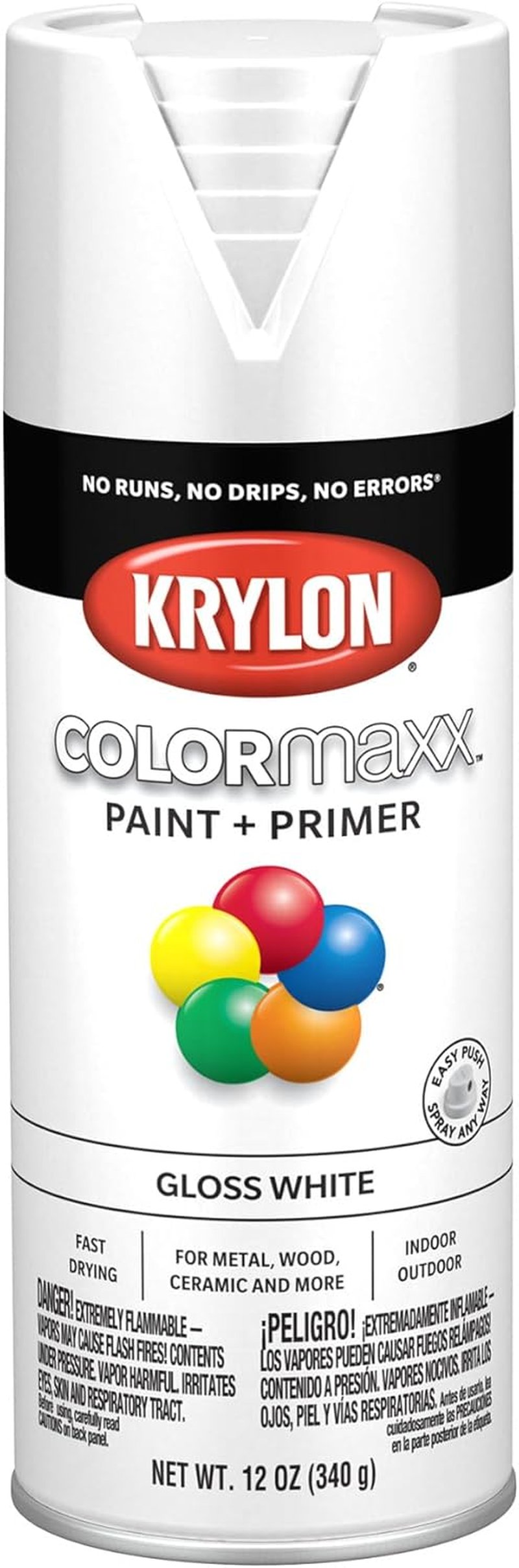 Krylon COLORmaxx Spray Paint & Primer - Gloss White 12 Oz for Indoor/Outdoor Use