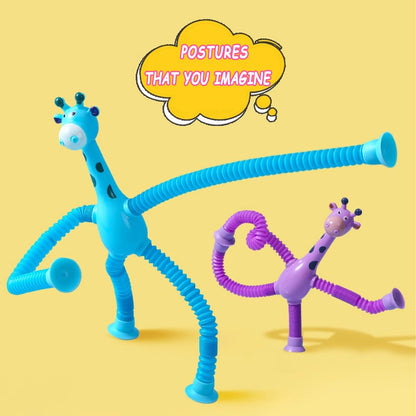 Bendable Giraffe Figures, Toys Set of 4 Flexible Giraffes, Telescopic Suction Cup Toy, Telescopic Pop Tubes, Fidget Tubes Sensory Toys Basket Stocking Stuffer for Girls Boys