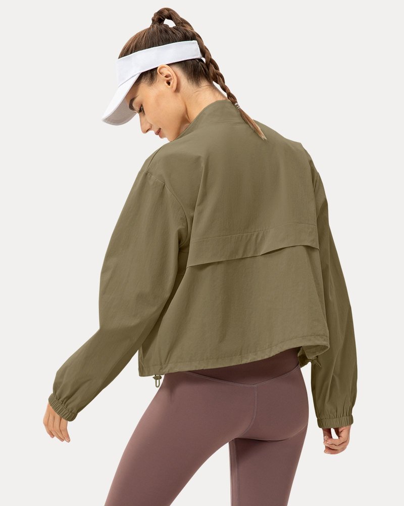 Locachy Women's Lightweight Zip Up Athletic Jacket Stand Collar Windproof Sun Protection Workout Outdoor Jacket Camel M