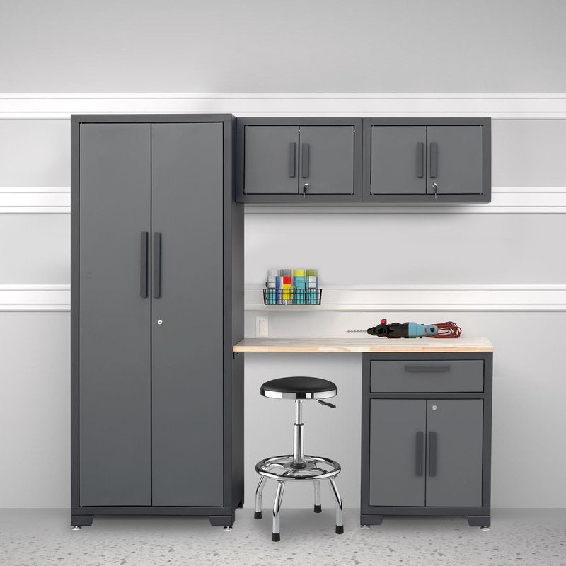 Torin Garage Storage, 5 Piece Garage Storage Cabinet with Lockers, Workbench, Orgager for Garage, Home, Office, School, Black/Grey
