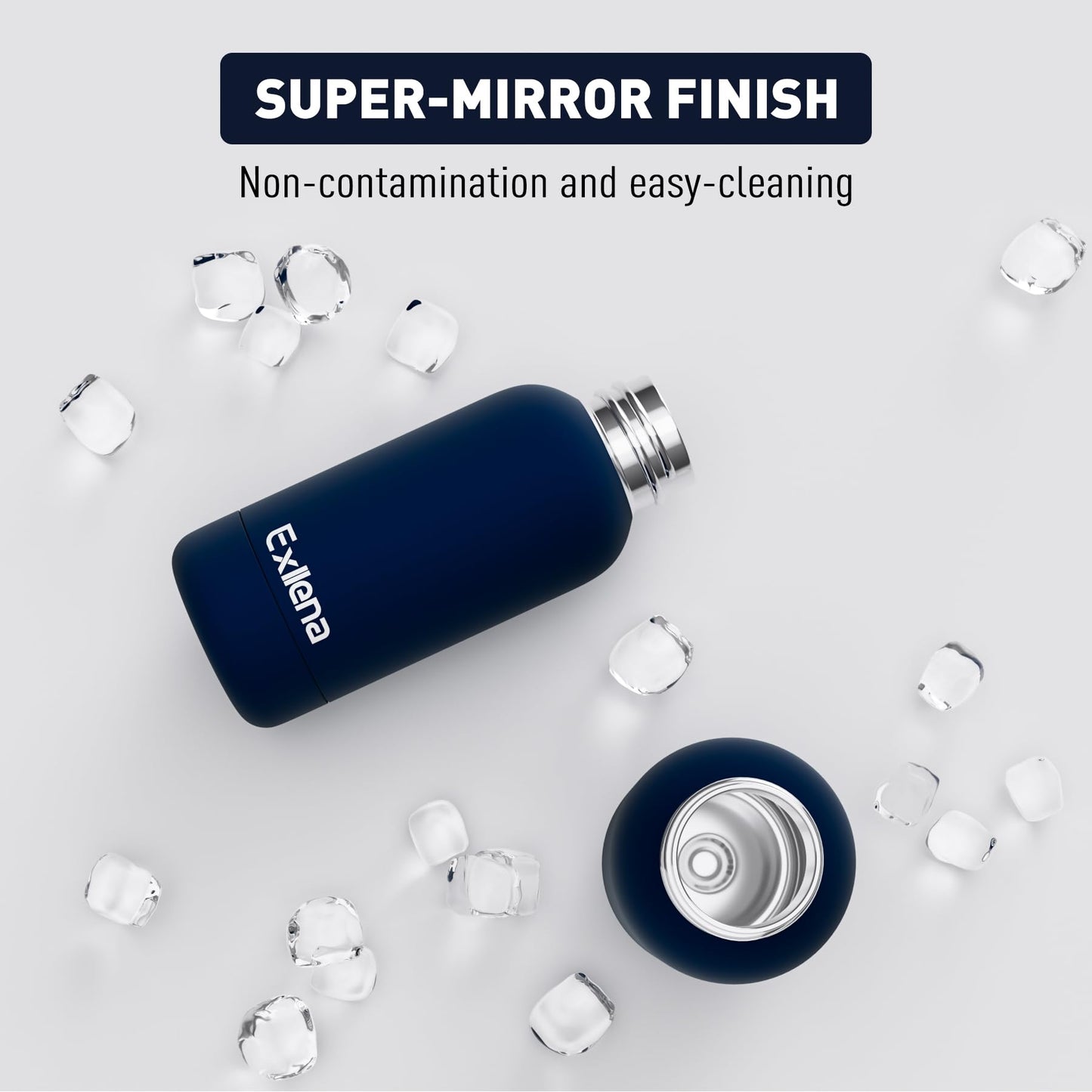 Exllena Small Water Bottle 12oz with Clip, Double Wall Stainless Steel Vacuum Small Insulated Water Bottle Keeps Drinks Cold 24 Hrs/Hot 12 Hrs for Kids Handbag School BPA Free (Navy Blue)