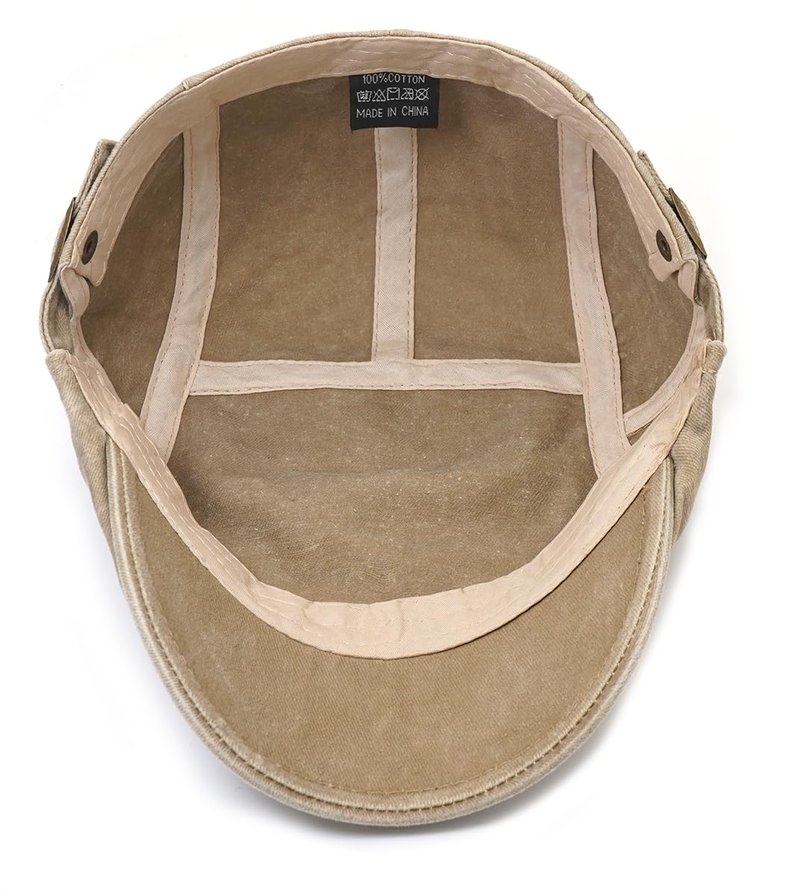 Initlove Mens Newsboy Cap Washed Beret Ivy Hat Flat Hats for Cabbie Driving Khaki
