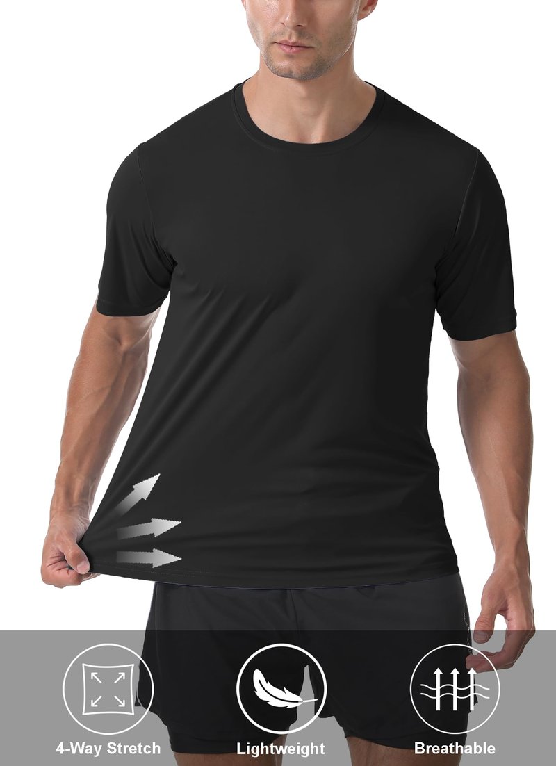 PLUMZJOY Workout Shirts for Men Short Sleeve T Shirts Moisture Wicking UPF 50 Sun Protection T-Shirt Running Workout Shirts Quick Dry Top Tee Black L