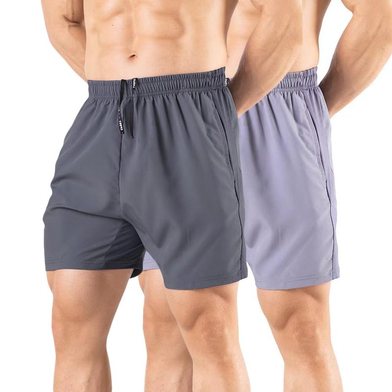 Gaglg Men's 5" Running Shorts 2 Pack Quick Dry Athletic Workout Gym Shorts with Zipper Pockets Dark Grey/Light Grey,Medium