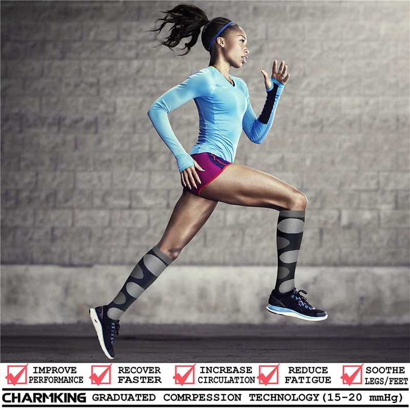 CHARMKING Compression Socks for Women & Men (8 Pairs) 15-20 mmHg Graduated Copper Support Calf Socks are Best for Pregnant, Nurses - Boost Performance, Circulation, Knee High Wide Calf(S/M, Multi 17)