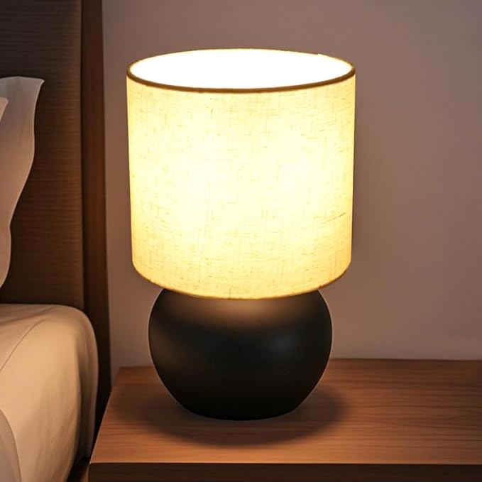 Table Lamp for Bedroom,Bedside Nightstand Lamp for Living Room,Minimalist Bedside Light lamp Set of 2, Desk Lamps for Living Room, Office, Dorm Including Light Bulb（Black）