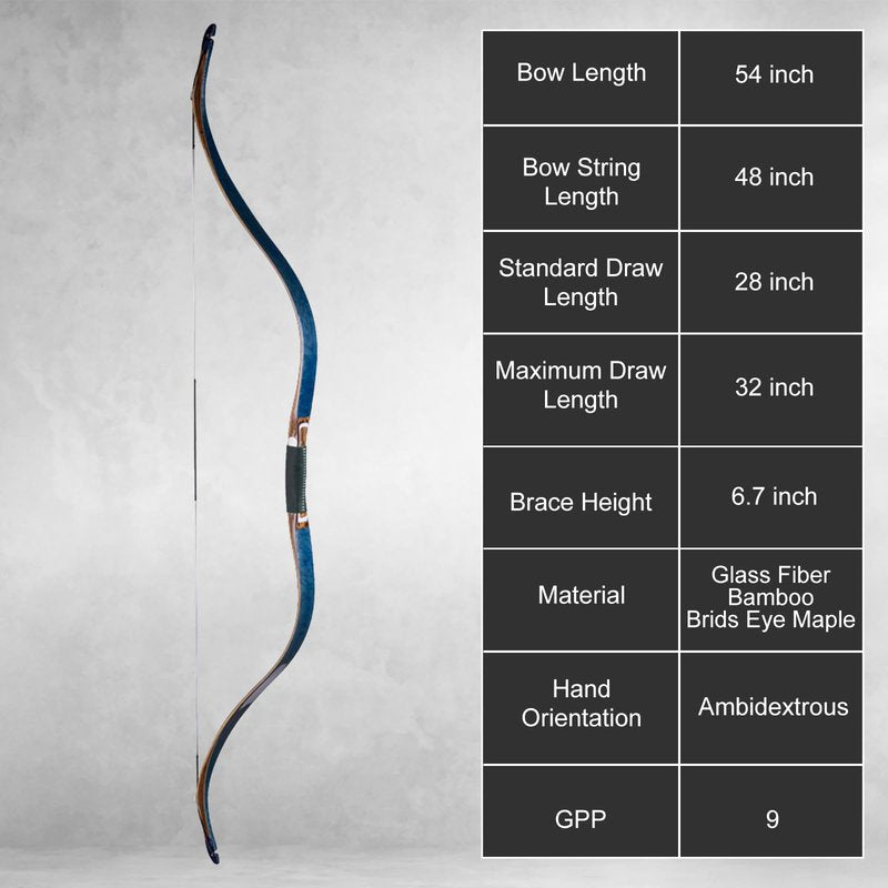 AF Archery Tatar Recurve Bow, 54" Traditional Laminated Horse Bow for Mounted Archery and Precision Shooting Longbow Left Right Hand (Blue Birds Eye, 30lbs)