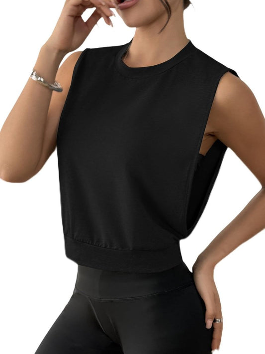 SOFIA'S CHOICE Women Sleeveless Workout Tops Open Side Crop Tank Top Gym Athletic Shirts Black Medium
