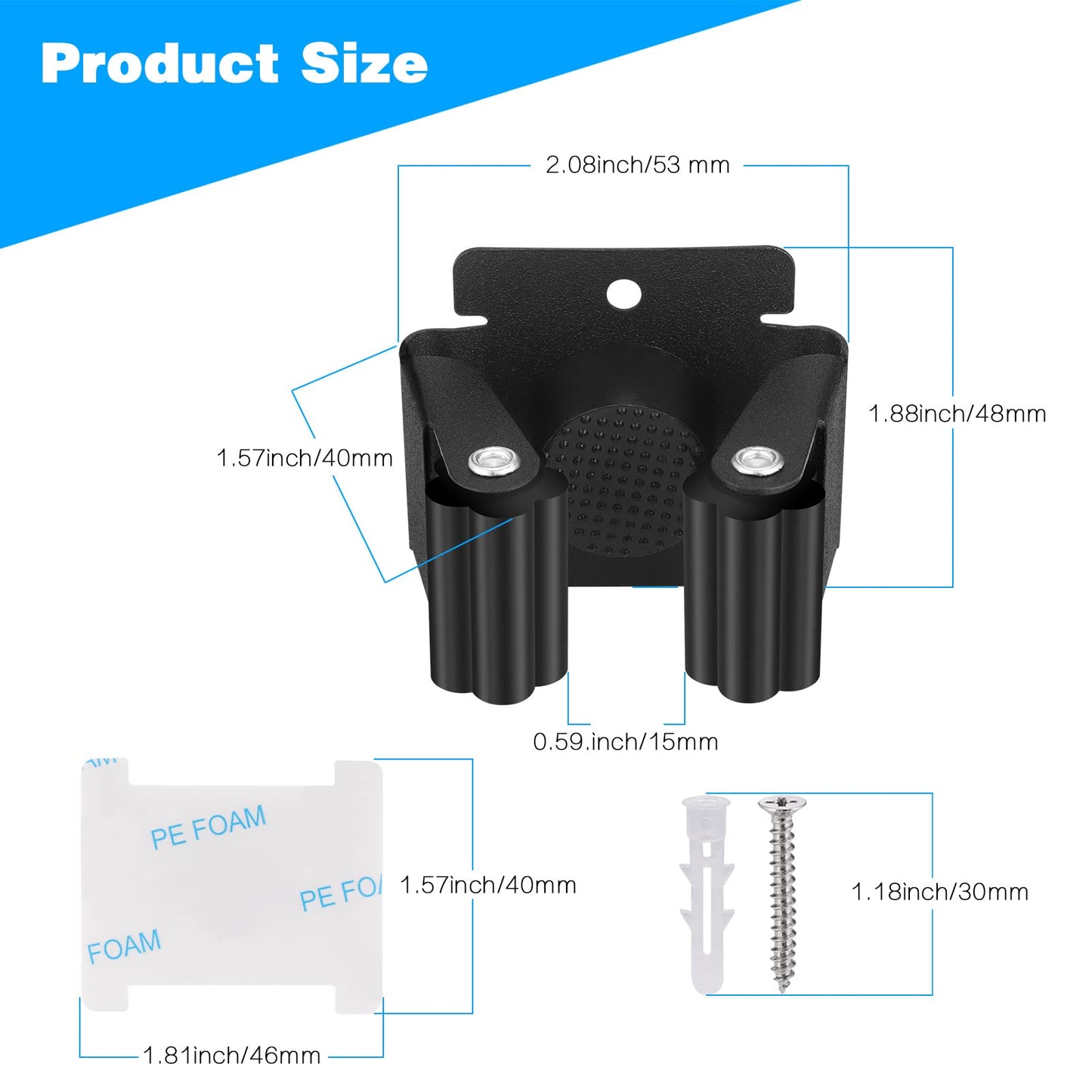 Hejo 10 Pack Mop Broom Holder, Heavy Duty Brush Holder Wall Mounted, Stainless Steel Mop and Brooms Holders Storage Rack Brush Organiser Tidy Clamp for Garden Garage Bathroom(Black)