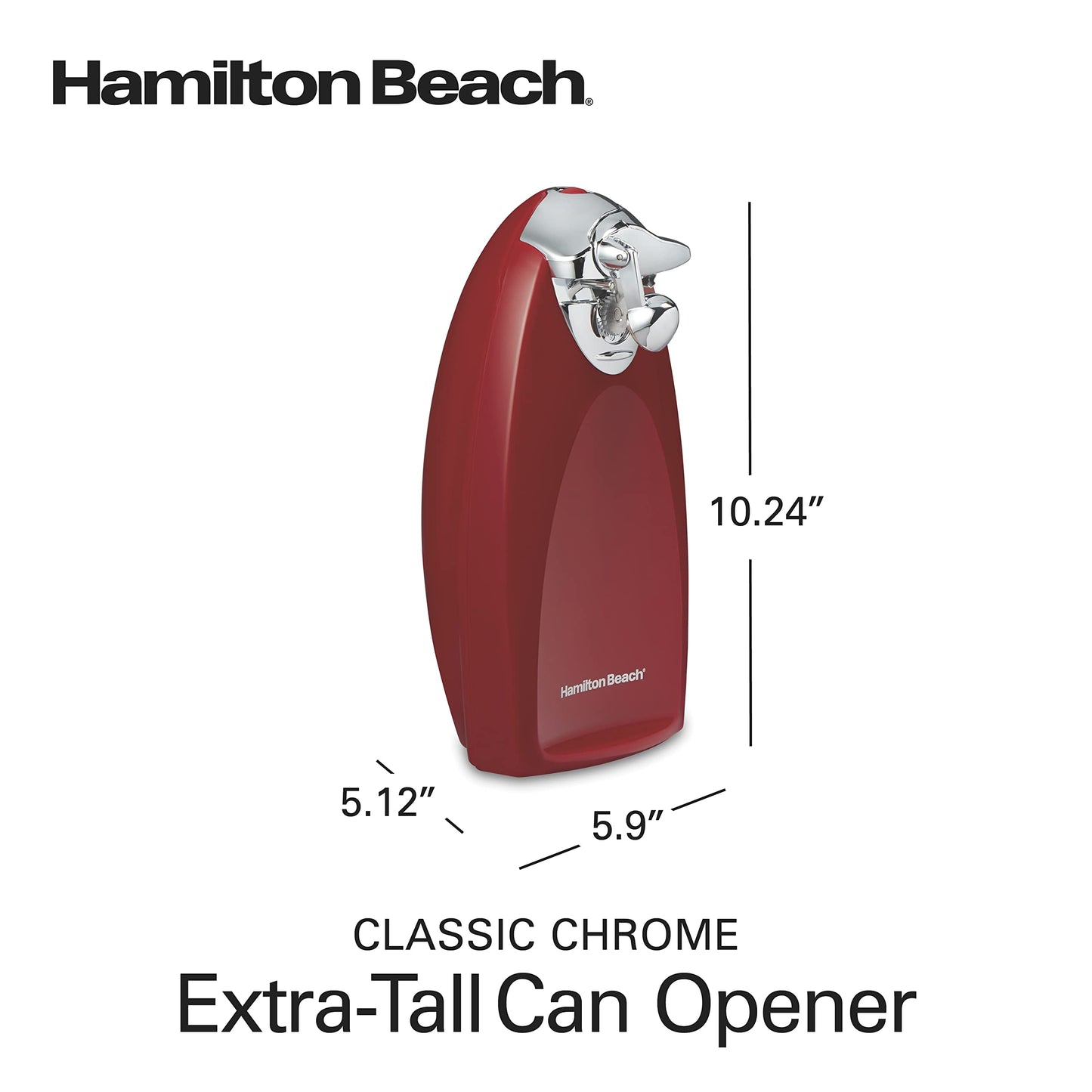 Hamilton Beach Electric Automatic Can Opener with Auto Shutoff, Knife Sharpener, Cord Storage, and SureCut Patented Technology, Extra-Tall, Red