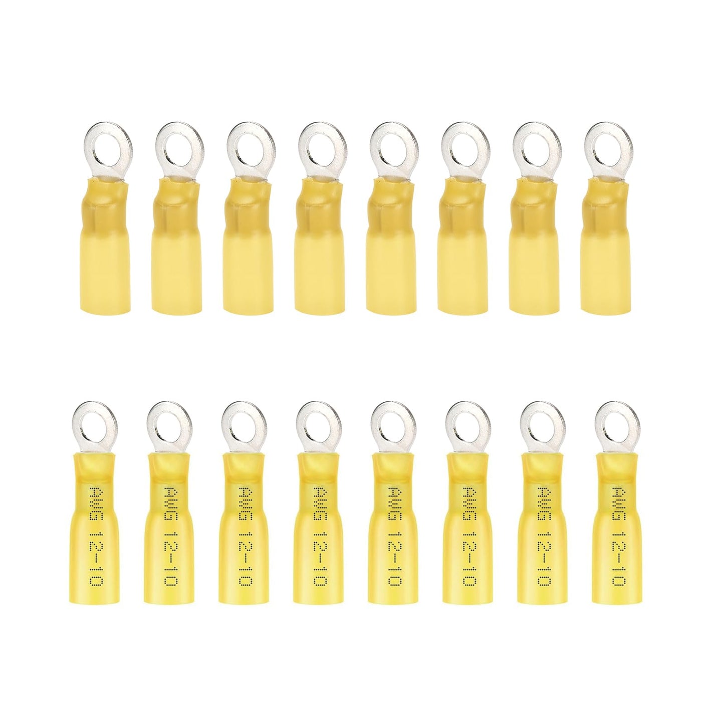 60pcs #10(M5) Heat Shrink Ring Terminals Yellow 12-10 Gauge Tinned Copper Ring Terminals Eyelet Wire Connectors Brazed-Seam Insulated Electrical Crimp Wire Terminals for Boat Truck Stereo Car