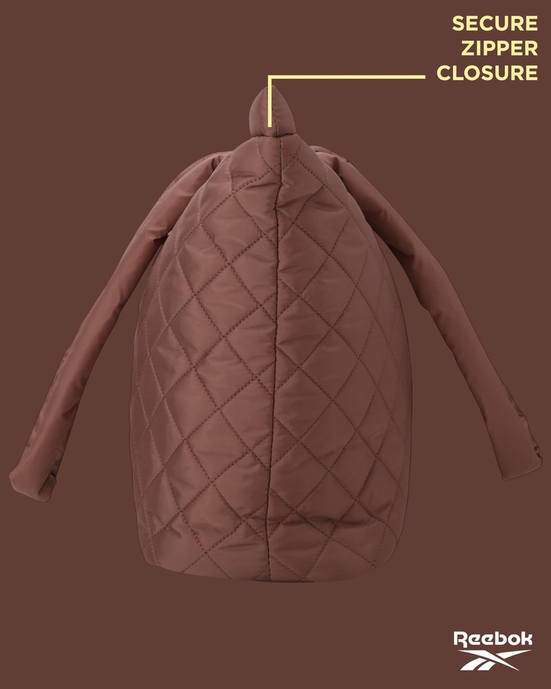 Reebok Womens Tote Bag - Lightweight Carry On Puffer Quilted Tote Bag for Travel Work Travel and Daily Essentials, Size One Size, Barbara Choco Malt