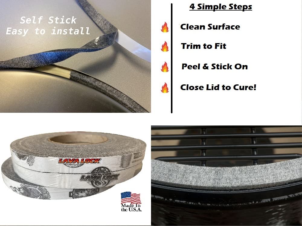 LavaLock 1/2" x 1/8" High Temp Nomex BBQ HT Gasket Smoker Seal, self Stick Grey