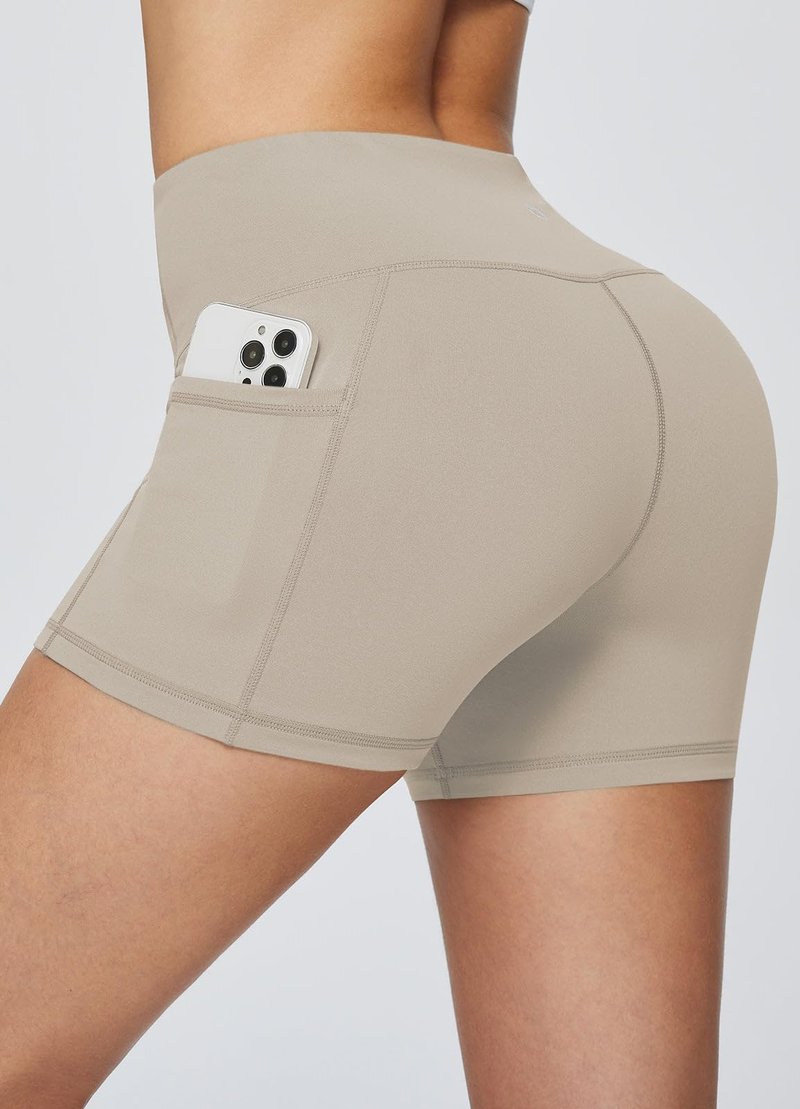 baleaf Gym Shorts Women 3" Biker Workout Yoga Spandex Running Volleyball Tummy Control Compression with Pockets Khaki XXXL