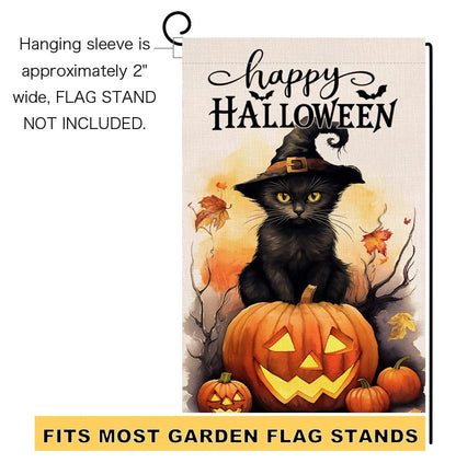 BLKWHT Halloween Cat Garden Flag 12x18 Vertical Double Sided Happy Halloween Pumpkin Holiday Outside Decorations Burlap Yard Flag BW479