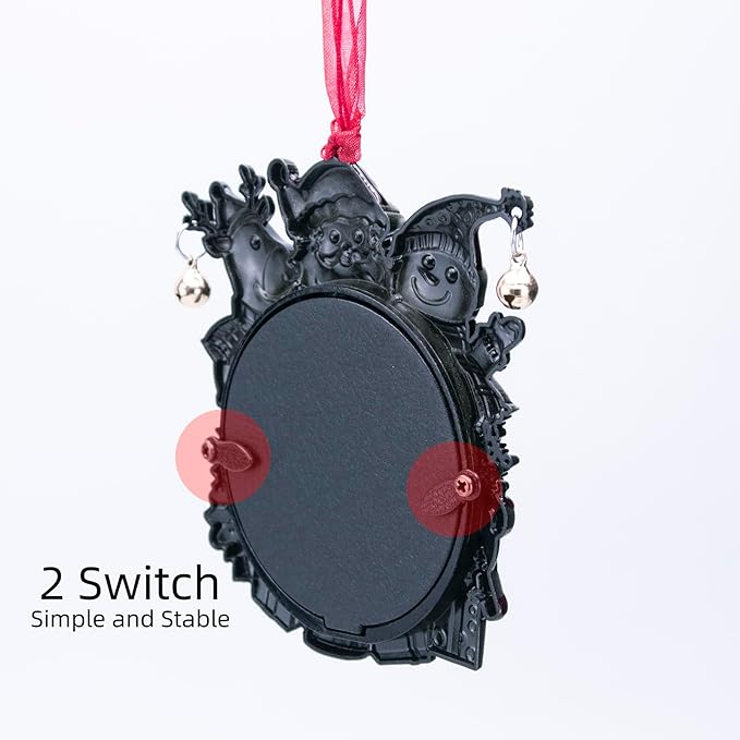 Laraine Christmas Tree Ornaments – Decorative Hanging 2025 Holiday Keepsake Gift Round Pendant with 2.5” Photo Frame Insert for Picture of Pet (Snowman Black)