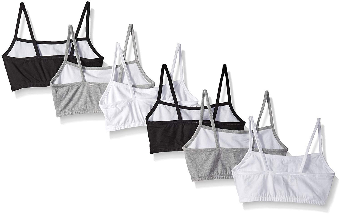 Fruit of the Loom womens Spaghetti strap Pullover Sports Bra, White/Heather Gray/Black, 6-count (2 of each color)