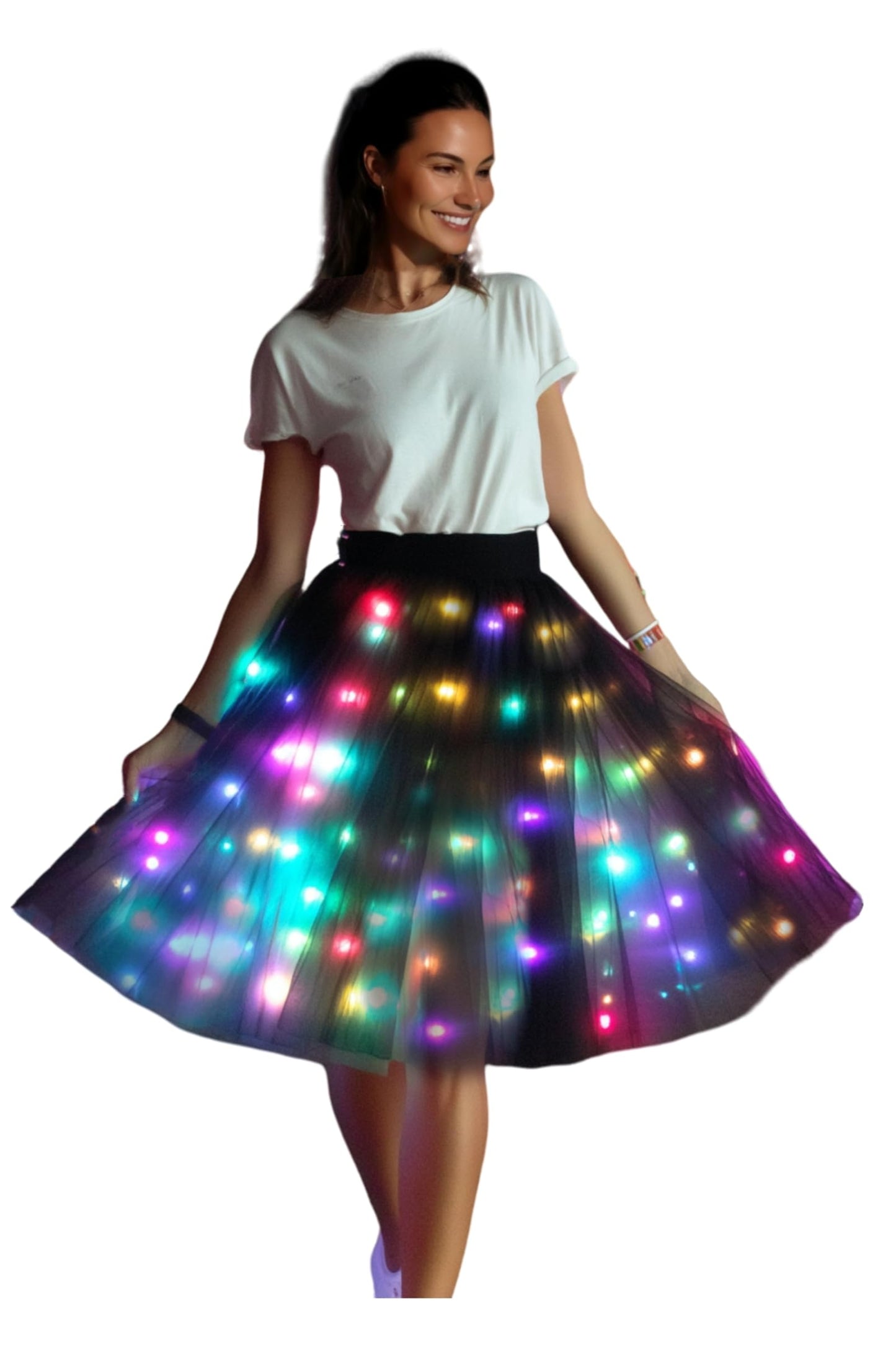 SHINYOU Women Black Tutu Skirt Smart LED Light Up EDM, Underskirt, A-Line Tulle Skirt, Dance for Party Halloween Cosplay L