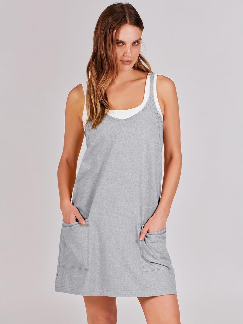 ANRABESS Women Athletic Dress Summer Tennis Workout Active Sports Mini Romper Dress Built in Shorts Travel Vacation Clothes Heather Gray XX-Large