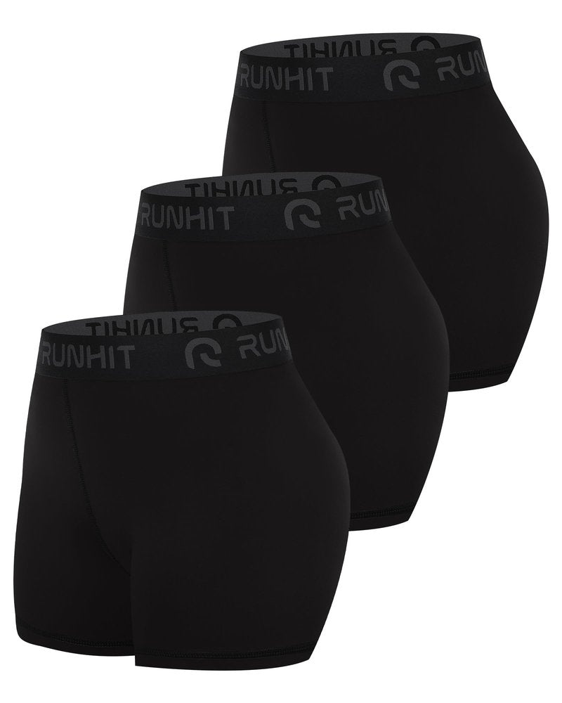 Runhit 3 Pack Compression Shorts for Women High Waisted 3" Volleyball Shorts Womens Spandex Shorts Workout Athletic Yoga Black Black Black L