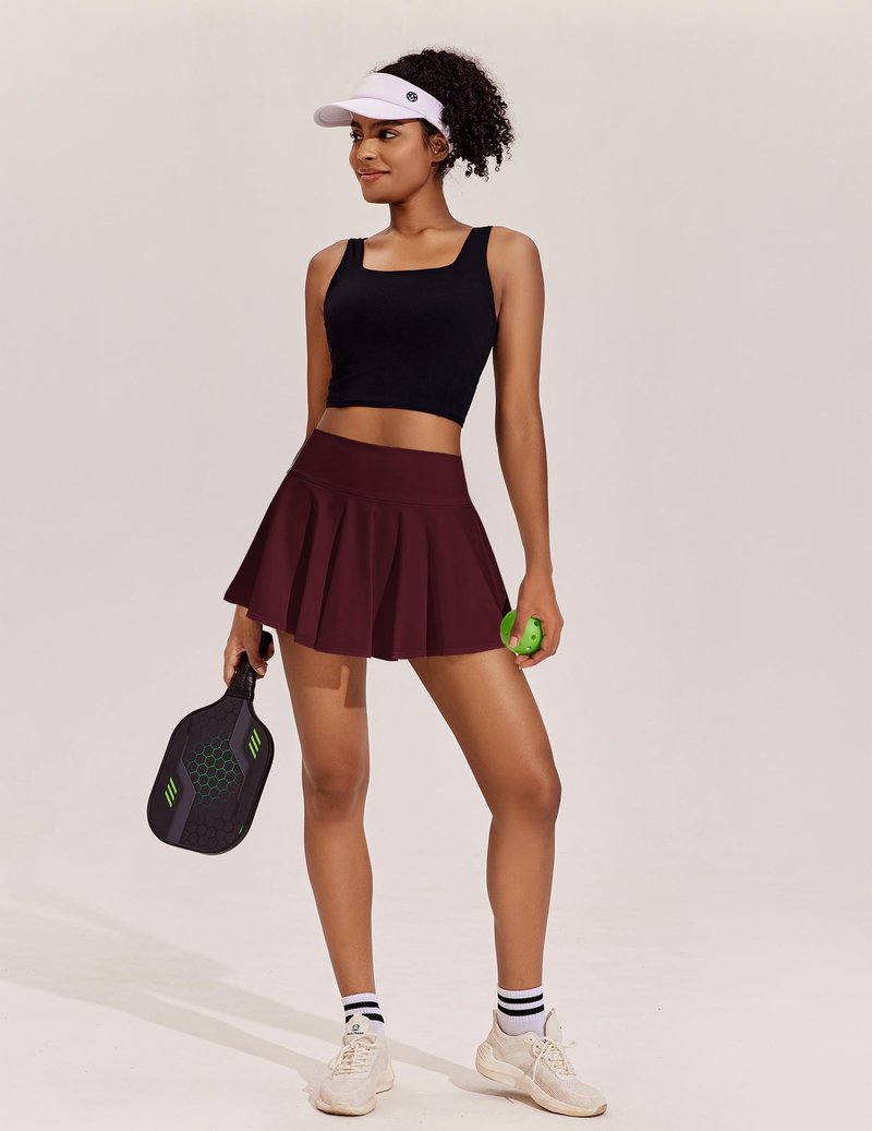 PINSPARK Tennis Skirts for Women High Waisted Athletic Golf Skorts with Pockets Shorts Quick Dry Pickleball Skirt, Red Merlot XXL