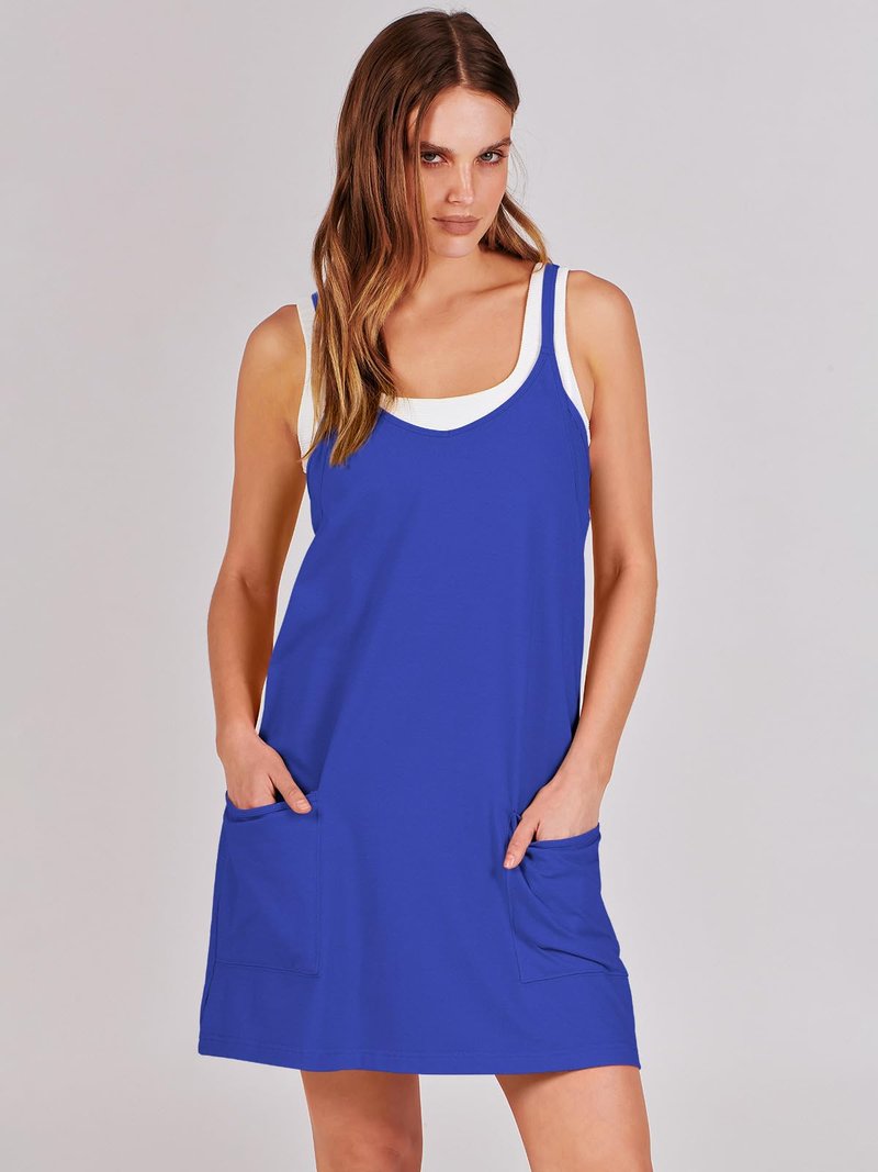 ANRABESS Women Athletic Dress Summer Tennis Workout Active Sports Mini Romper Dress Built in Shorts Travel Vacation Clothes Royal Blue XX-Large