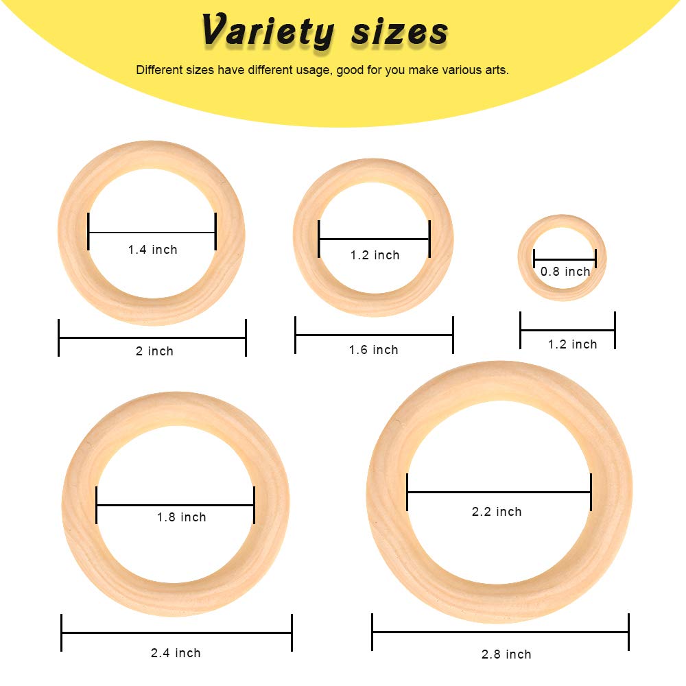 HNYYZL 50 Pcs Unfinished Solid Wooden Rings for Craft, Ring Pendant and Connectors Jewelry Making, 5 Size