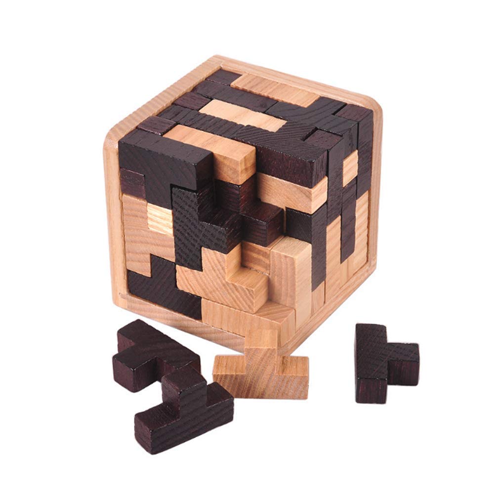 Oostifun Gobus 54 Pieces Wooden Brain Teaser Puzzle T Shape Building Blocks Geometric Jigsaw Puzzle Educational Black and White Puzzles Toy for Kids Adults