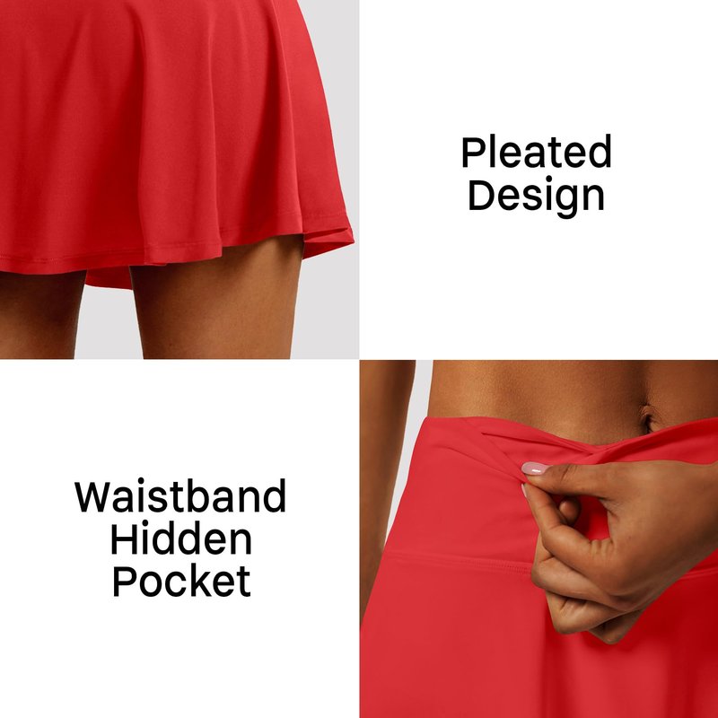 LXNMGO Women's High Waist Pleated Tennis Skirt with 4 Pockets Lightweight Athletic Golf Skorts Skirts for Running Workout Red, M
