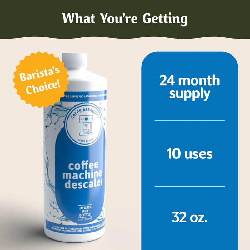 Caffe Assaggio Descaling Solution (10 Uses) Delonghi Keurig Nespresso Coffee Machine Cleaner Descaler Kit Coffee Machine Descaler Compatible with All Brands Breville Ninja