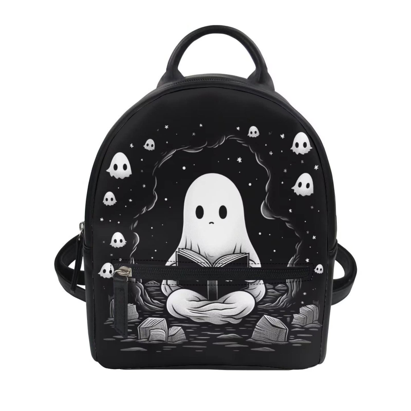 Showudesigns Ghost Purse for Teen Girls Backpack Mini Handbag for Women Gifts Shoulder Bags Casual Daypack with Zipper Cute Handbag Tote Black Skull Halloween Gifts