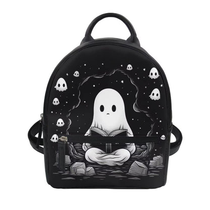 Showudesigns Ghost Purse for Teen Girls Backpack Mini Handbag for Women Gifts Shoulder Bags Casual Daypack with Zipper Cute Handbag Tote Black Skull Halloween Gifts