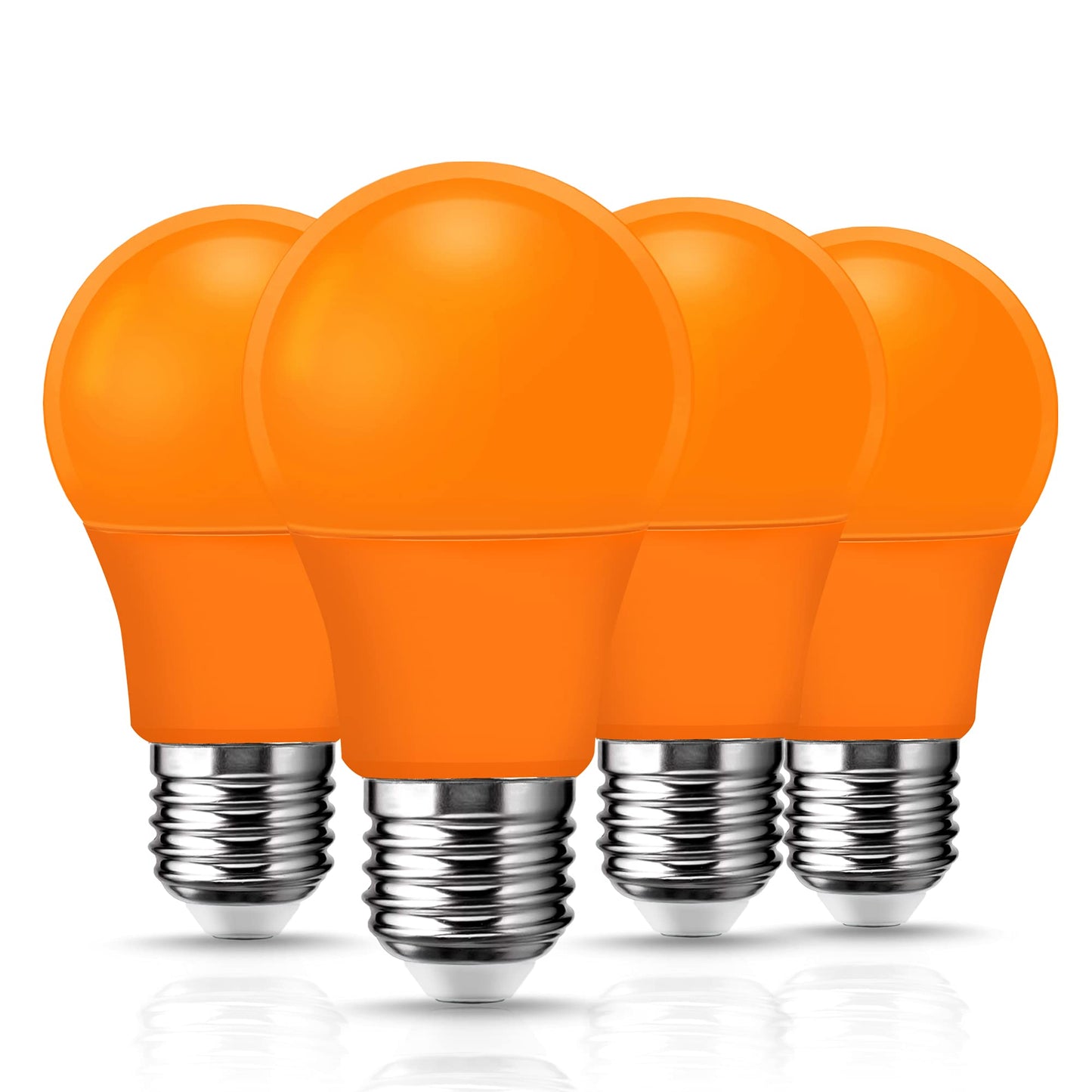 Flaspar Orange Light Bulbs Outdoor, A19 LED Halloween Light 60W Equivalent, 9W E26 Bulb for Porch, Party, Christmas Decor, Not-Dimmable, 4 Pack