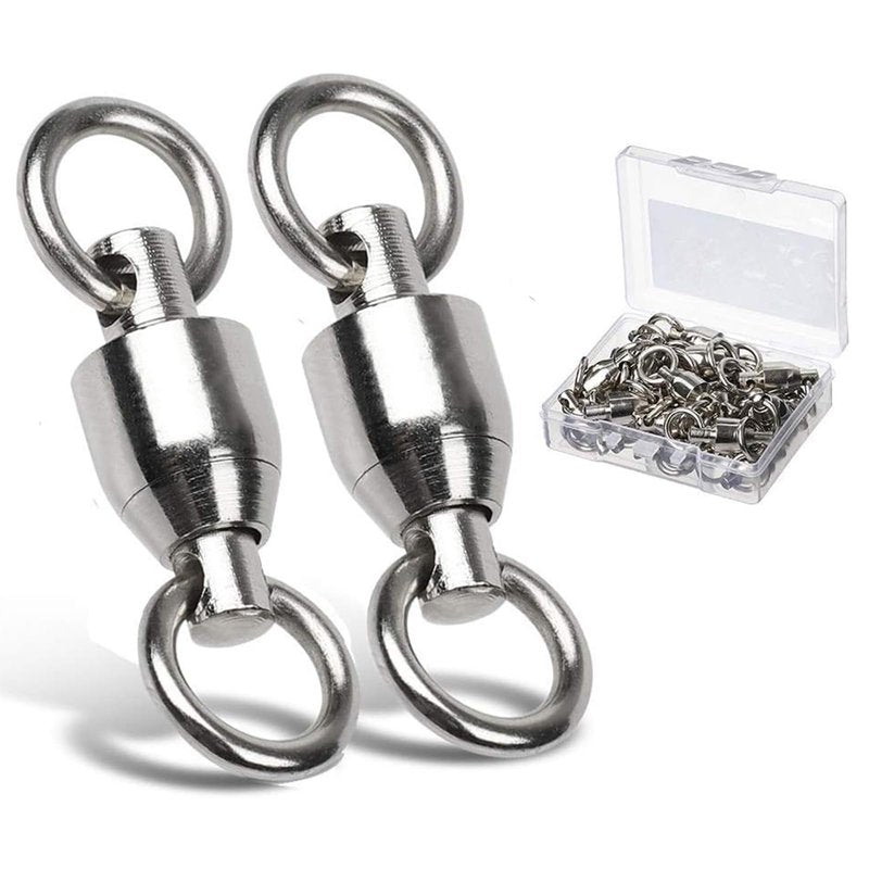 AMYSPORTS Ball Bearing Swivels Connector High Strength Stainless Steel Solid Welded Rings Barrel Swivels Saltwater Freshwater Fishing 50pcs 45lbs
