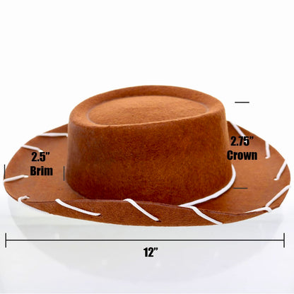 GiftExpress Brown Felt Cowboy Hat with Chin Strap - Cowgirl Costume Accessory for USA Western Rodeo Theme Party & Pretend Play - Young Boy & Girls, Child Size