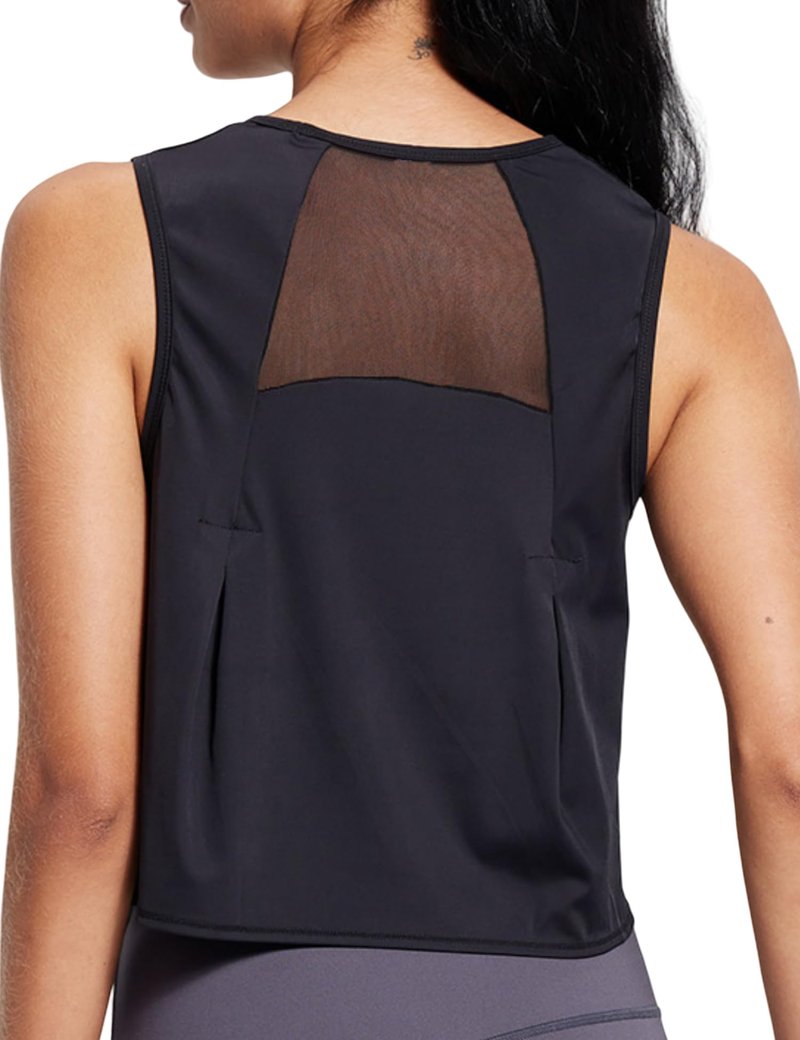 Crop Workout Tops for Women Tank Athletic Running Shirts Mesh Yoga Tops Gym Sleeveless Clothes Black M