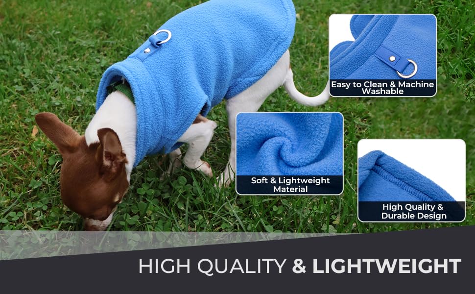 JACKO & CO - Fleece Vest Sweater with Leash Ring - Soft Lightweight Breathable for Puppies Small Medium Dogs, Kitten, Cats, Chihuahua - Warm for Fall/Autumn/Winter (Blue, XL (17-25lbs))