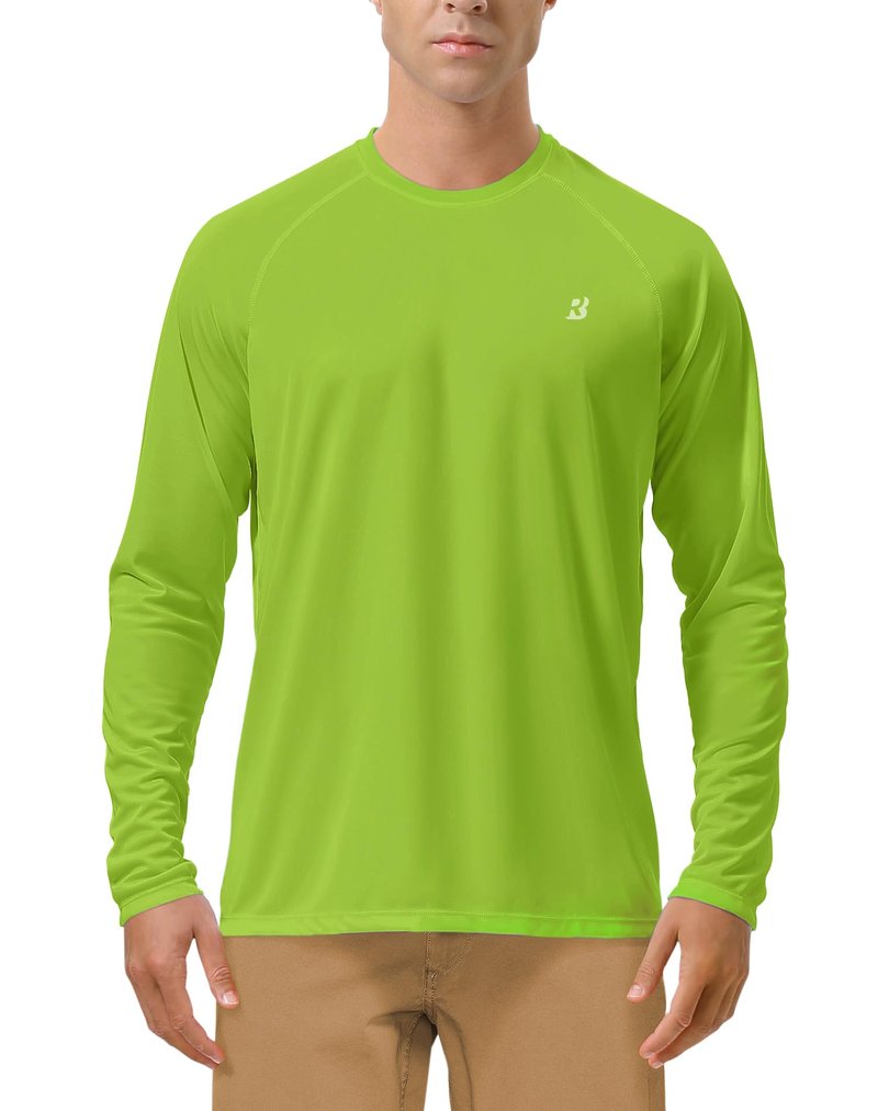 Roadbox Mens UPF 50+ Long Sleeve SPF Diving Rash Guard UV Sun Protection Shirts for Outdoor Fishing Hiking Swimming Running Lime Green