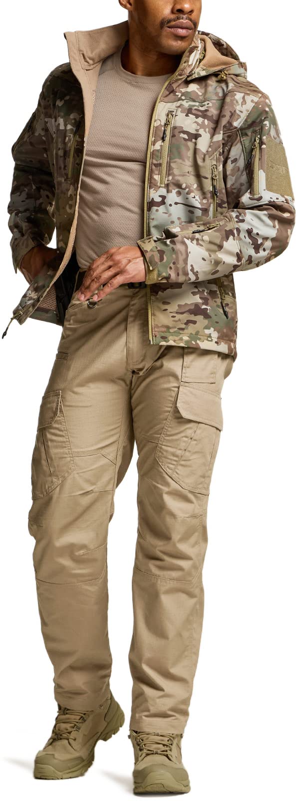 CQR Men's Tactical Pants, Water Resistant Ripstop Cargo Pants, Lightweight EDC Work Hiking Pants, Outdoor Apparel, Duratex Mag Pocket Khaki, 32W x 32L