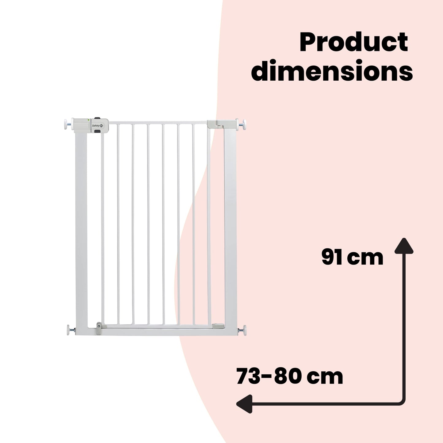 Safety 1st Easy Close Extra Tall Metal Gate, Baby Stair Gate Pressure Fit, 73-80cm (max. 94cm), Extra Tall Gate (91cm), Easy-Closing Baby Safety Gate, No-Screw Installation (No Drilling), White