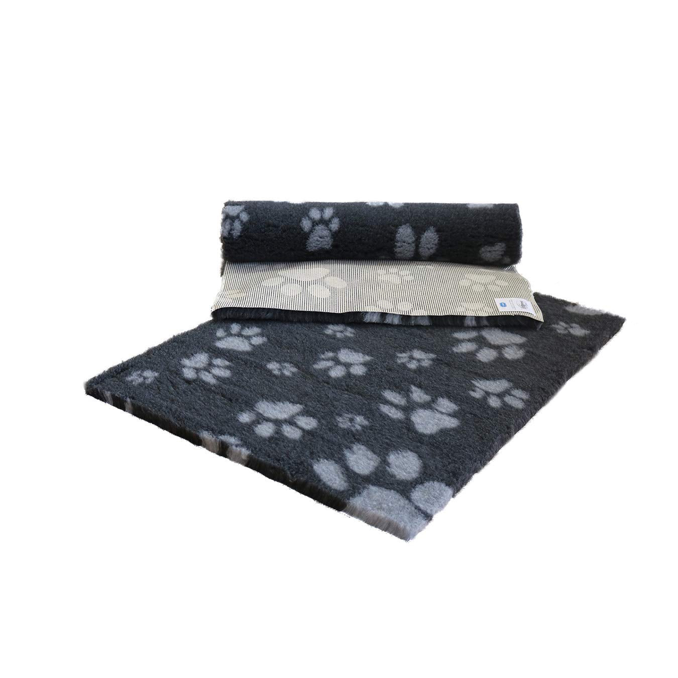 Vet Fleece Bedding | Vet Bed Original Non-Slip | for Puppys and Dogs | Manufactured in our British Mill| 40" x 30" (1.00m x 0.75m) Charcoal with Grey Multi-Paws | Quick Drying | Washable | Dog Bed