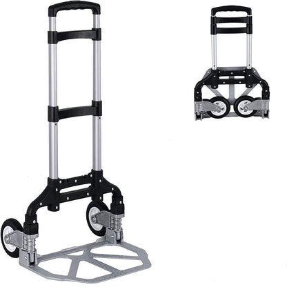 Folding Hand Truck Dolly Aluminum Folding Hand Cart Luggage Trolley Cart Max 175lbs Capacity Dolly Cart, with Telescoping Handle and Rubber Wheels, Double Bearings