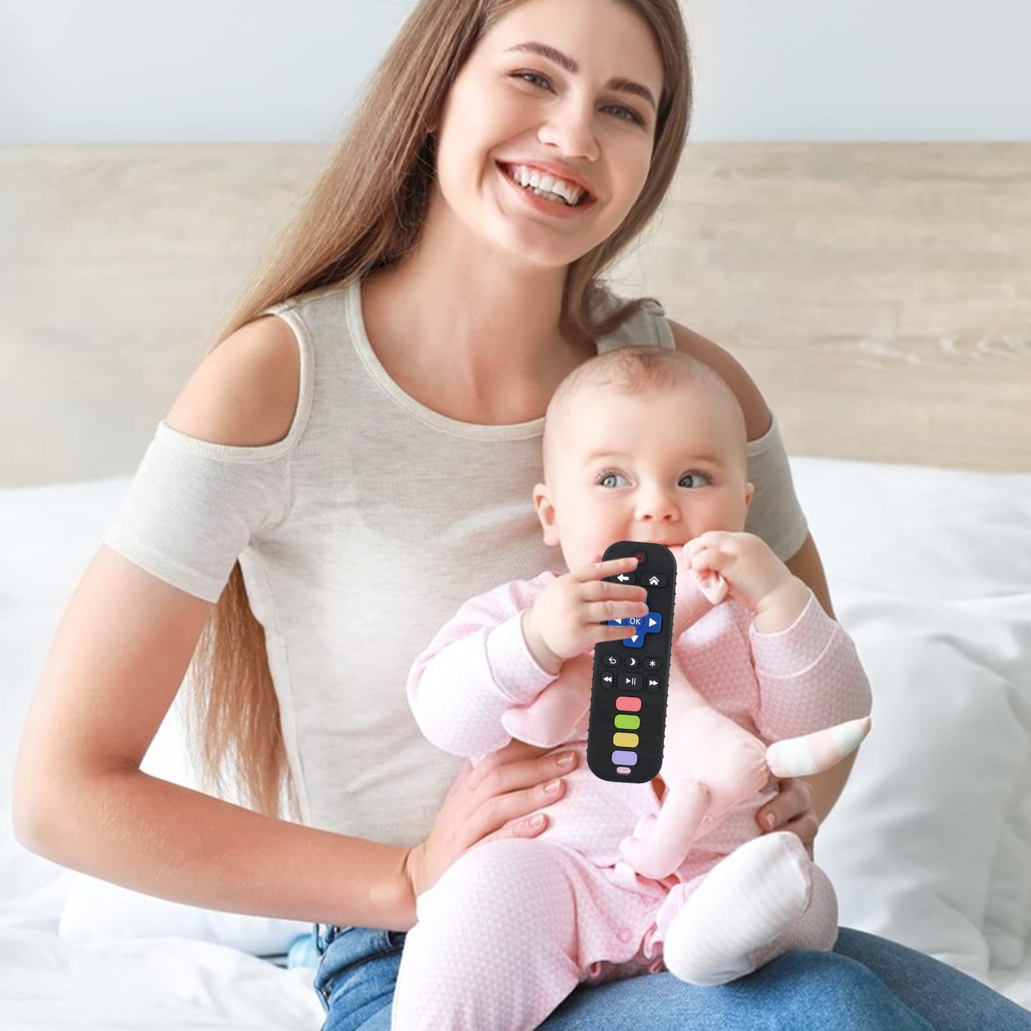 Fu Store 3 Pack Baby Teether Toy Chew Toy for Babies 0-12 Months 6-36 Months TV Remote Control Shape Teething Relief Baby Toys for Infants Learning Developmental Soothe Babies Gums Gifts Set